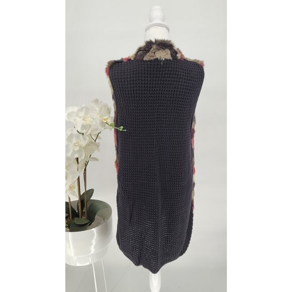 Joseph A Womens Multicolor Chevron Faux Fur Warm Cozy Open Front Vest Size L - Picture 4 of 7